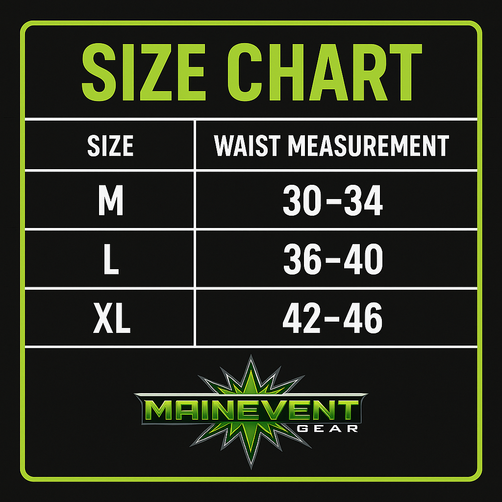 Size chart for wrestling trunks