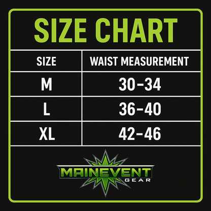 Size chart for wrestling trunks